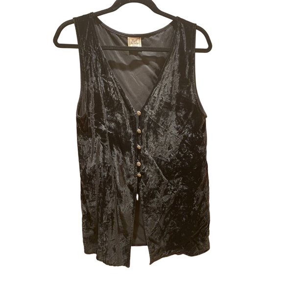 Vintage Long crushed black velvet button down vest - Picture 1 of 3